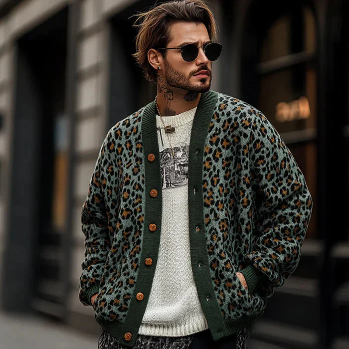 Gustav® | Fashionable Men'S Leopard Print Cardigan - Image 4