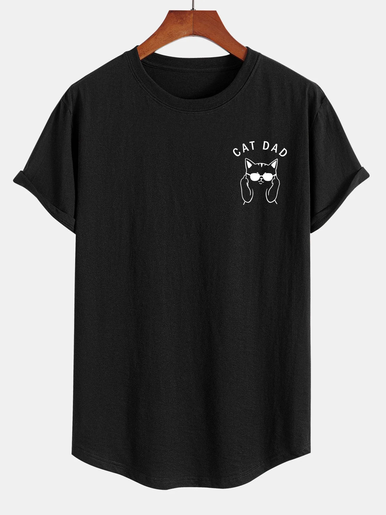 Gustavo® | Cat Dad Print Cotton Arc Hem T-Shirt - Image 2