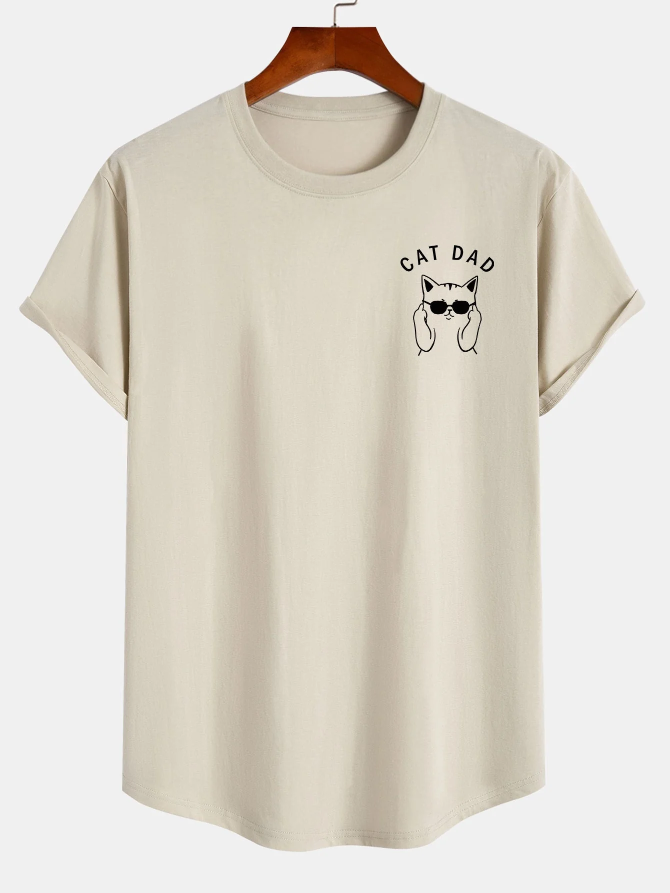 Gustavo® | Cat Dad Print Cotton Arc Hem T-Shirt - Image 3