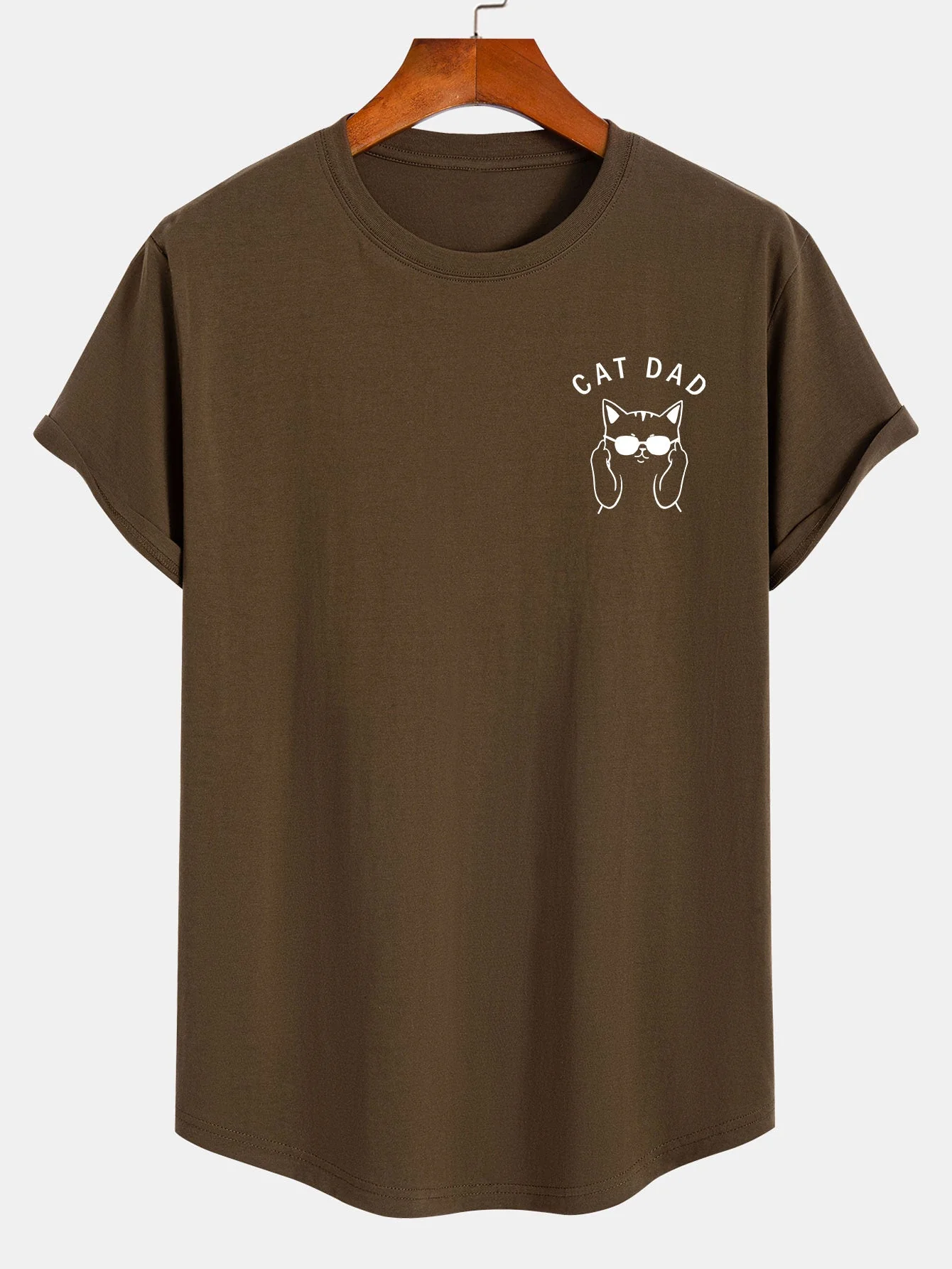 Gustavo® | Cat Dad Print Cotton Arc Hem T-Shirt - Image 4