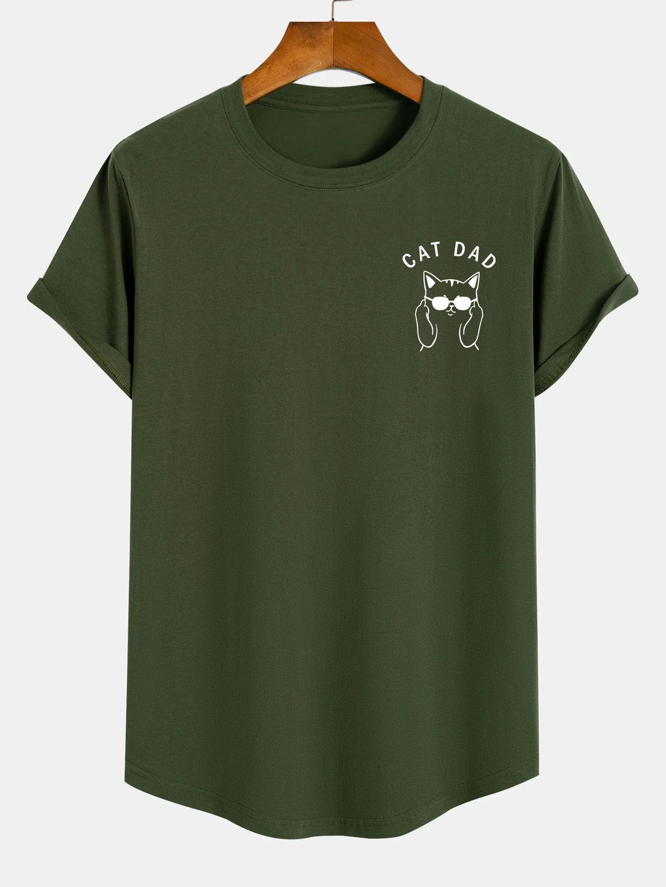 Gustavo® | Cat Dad Print Cotton Arc Hem T-Shirt - Image 5
