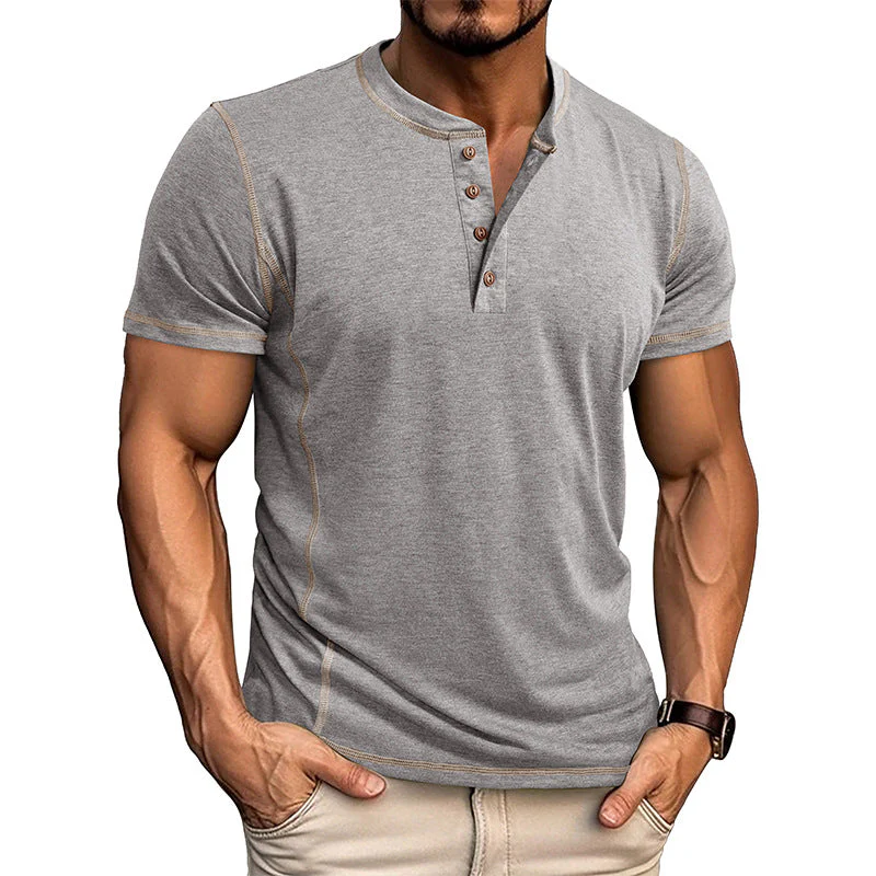 Gustavo | Men'S Spring And Summer Fashion Casual Cotton Blended Henley Collar Slim Short Sleeve T-Shirt - Image 2