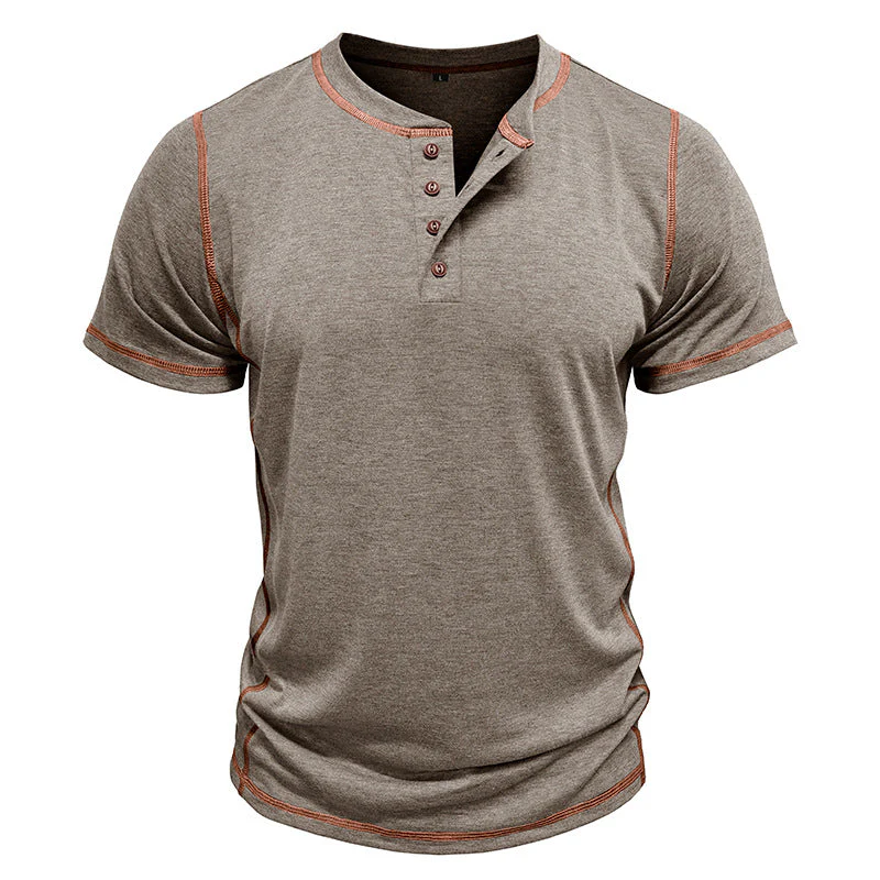 Gustavo | Men'S Spring And Summer Fashion Casual Cotton Blended Henley Collar Slim Short Sleeve T-Shirt - Image 5
