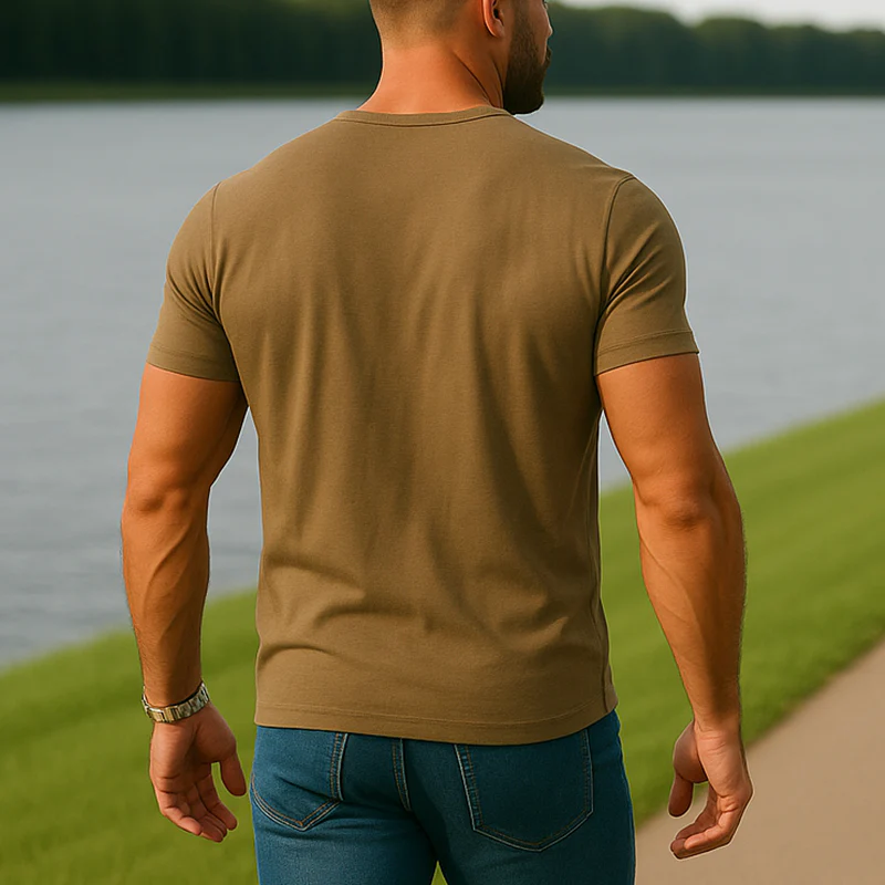 Gustavo | Men'S Summer Fashion Solid Color Lyocell Short Sleeve Henley Shirt - Image 3