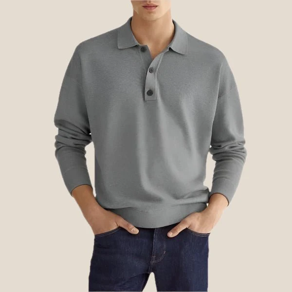 Hadrian | Men's Polo Shirt – Long Sleeve Knit Cotton Blend - Image 4
