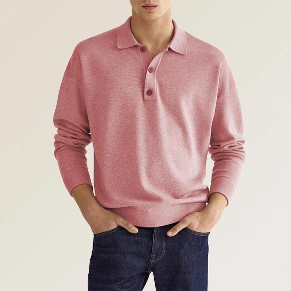 Hadrian | Men's Polo Shirt – Long Sleeve Knit Cotton Blend - Image 5