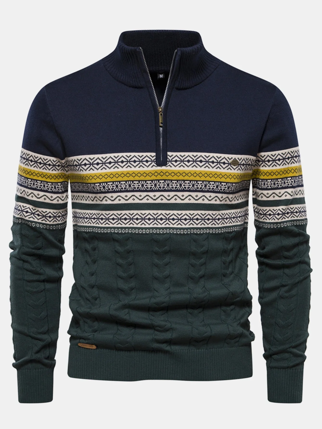 Hanibal® | Contrast Geometric Jacquard Quarter-Zip Sweater - Image 6