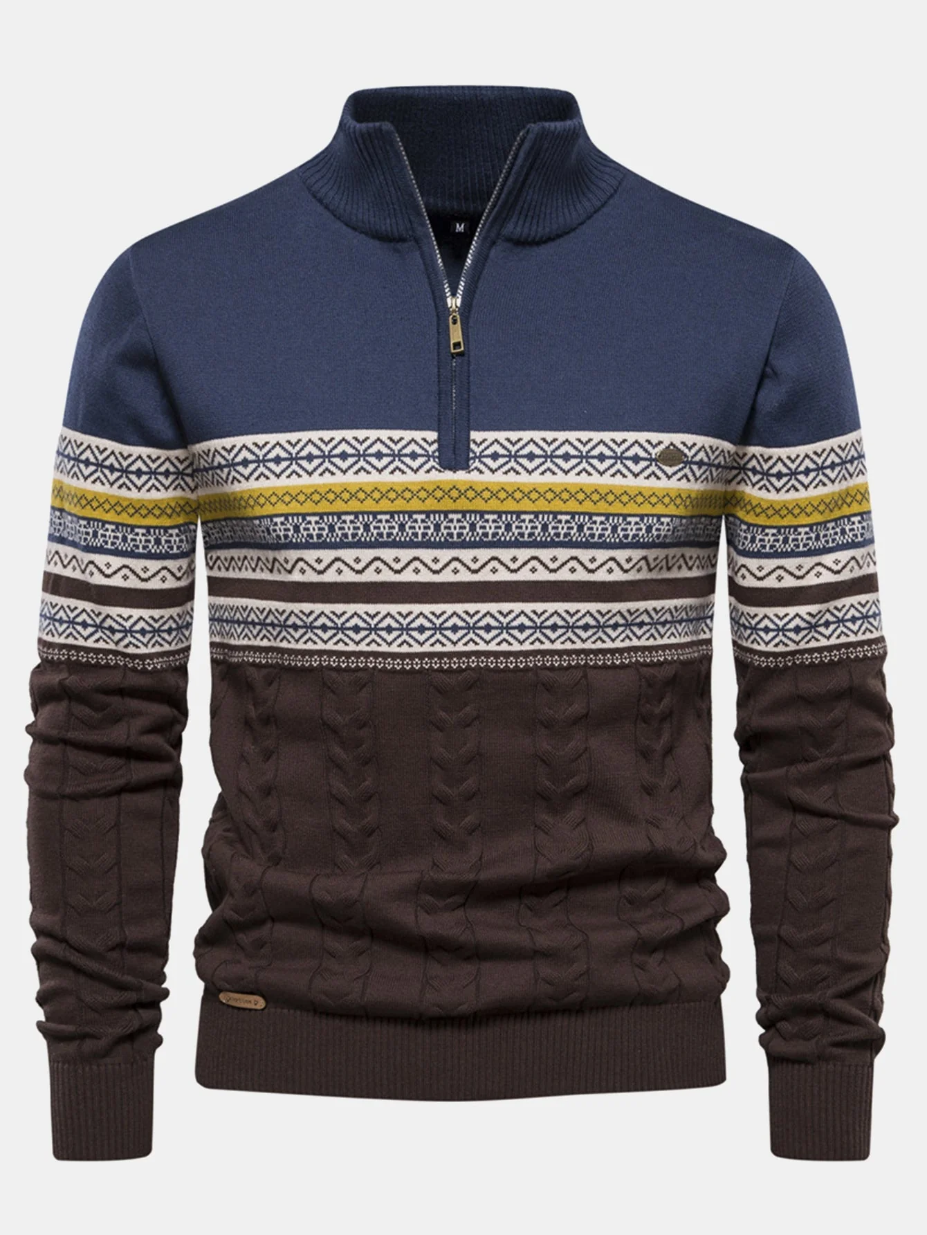 Hanibal® | Contrast Geometric Jacquard Quarter-Zip Sweater - Image 7