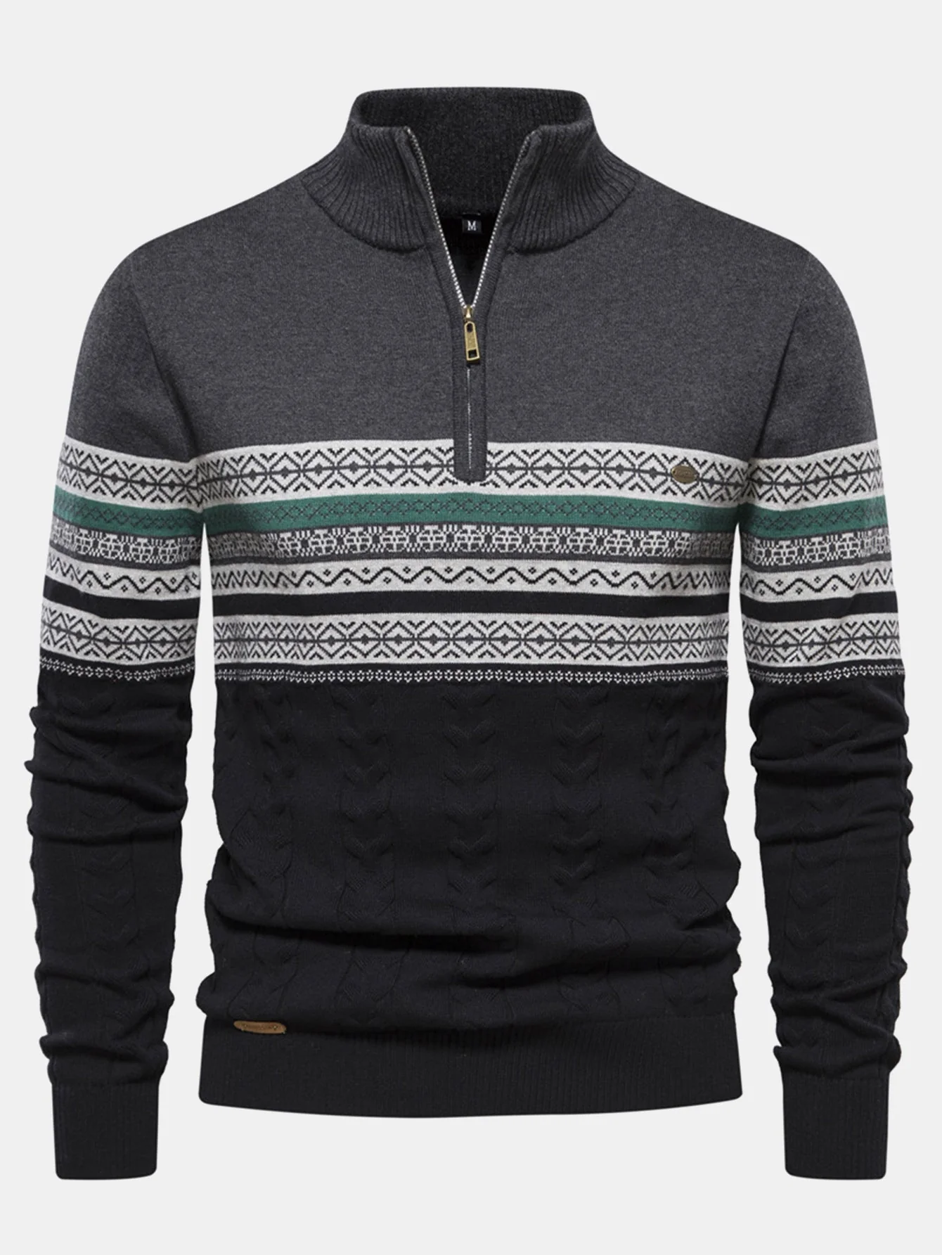 Hanibal® | Contrast Geometric Jacquard Quarter-Zip Sweater - Image 8