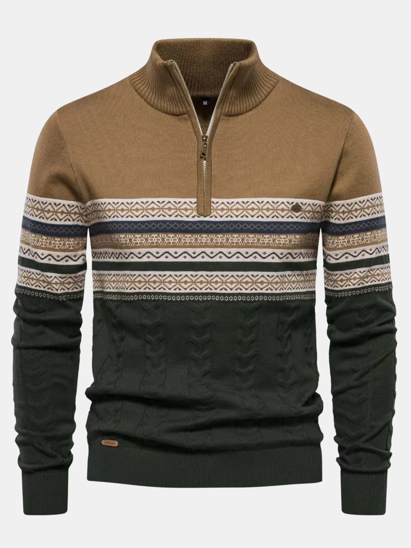 Hanibal® | Contrast Geometric Jacquard Quarter-Zip Sweater - Image 9
