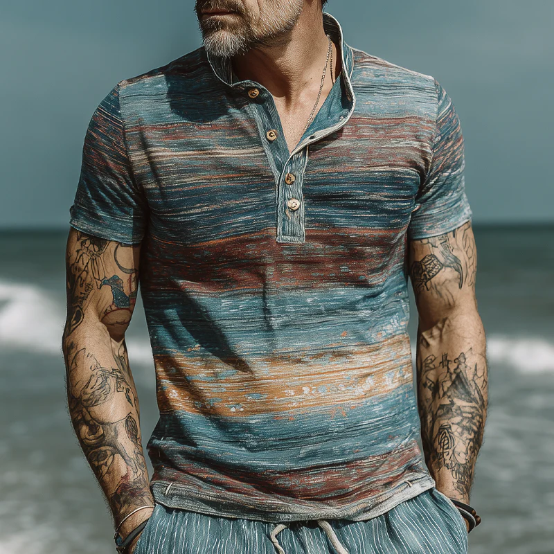 Hank | Men'S Stripe Print Lapel Short Sleeve T-Shirt - Image 3