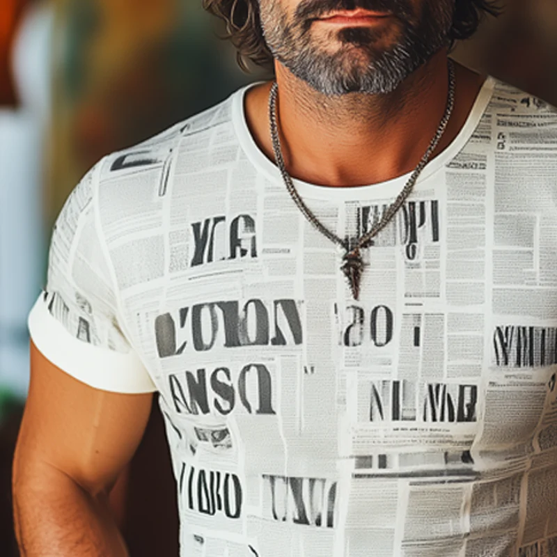 Hank | Men'S Summer Fashion Newspaper Printed Round Short Sleeve T-Shirt - Image 3
