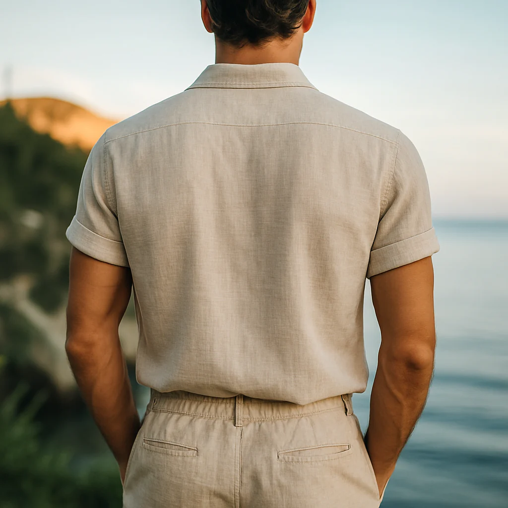 Harold | Men'S Retro Stand Collar Embroidered Cotton And Linen Short Sleeve Shirt - Image 4