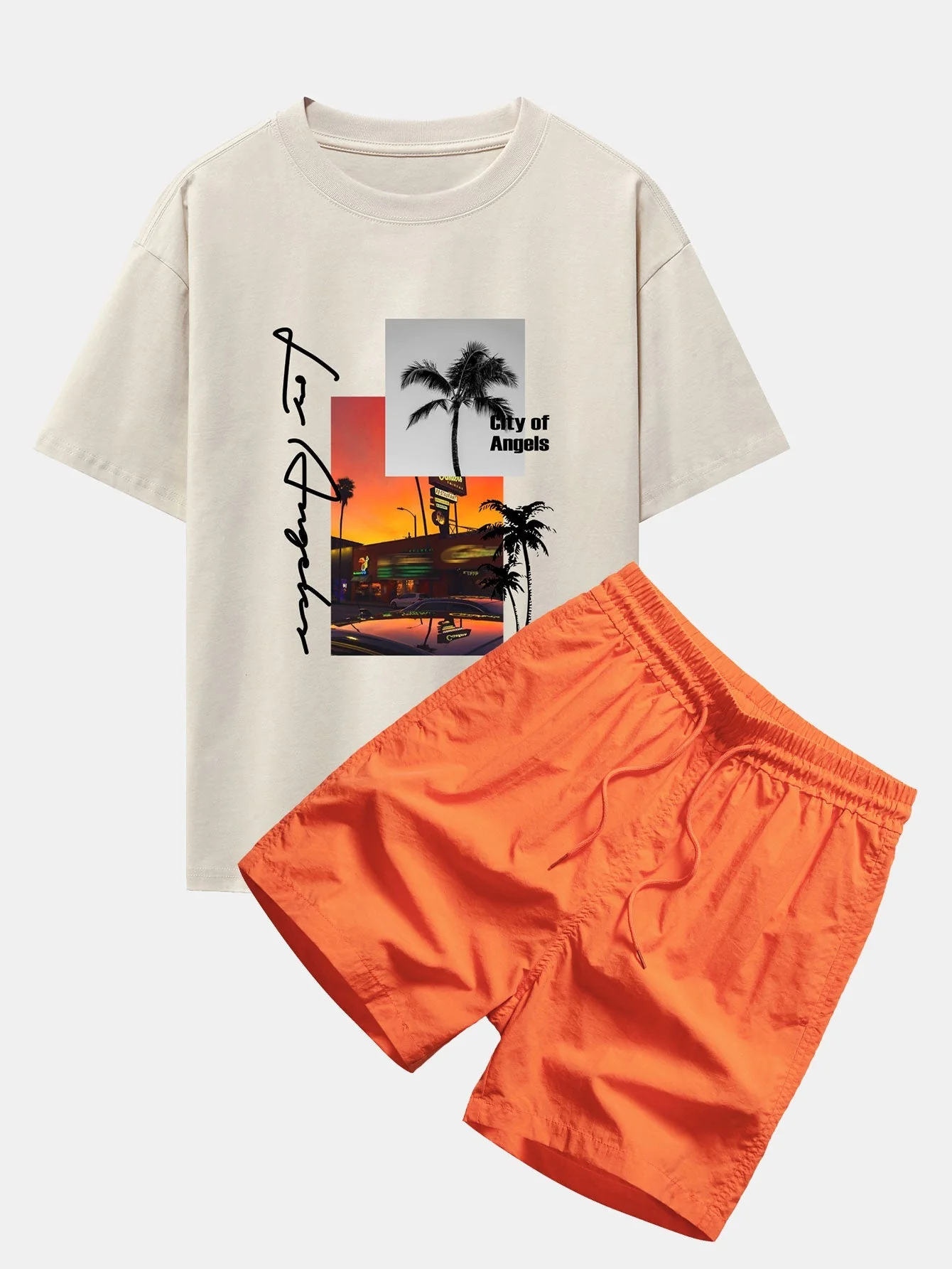 Haroldo® | Los Angeles Scenery Print Drop Shoulder Oversize T-Shirt & Swim Shorts - Image 3