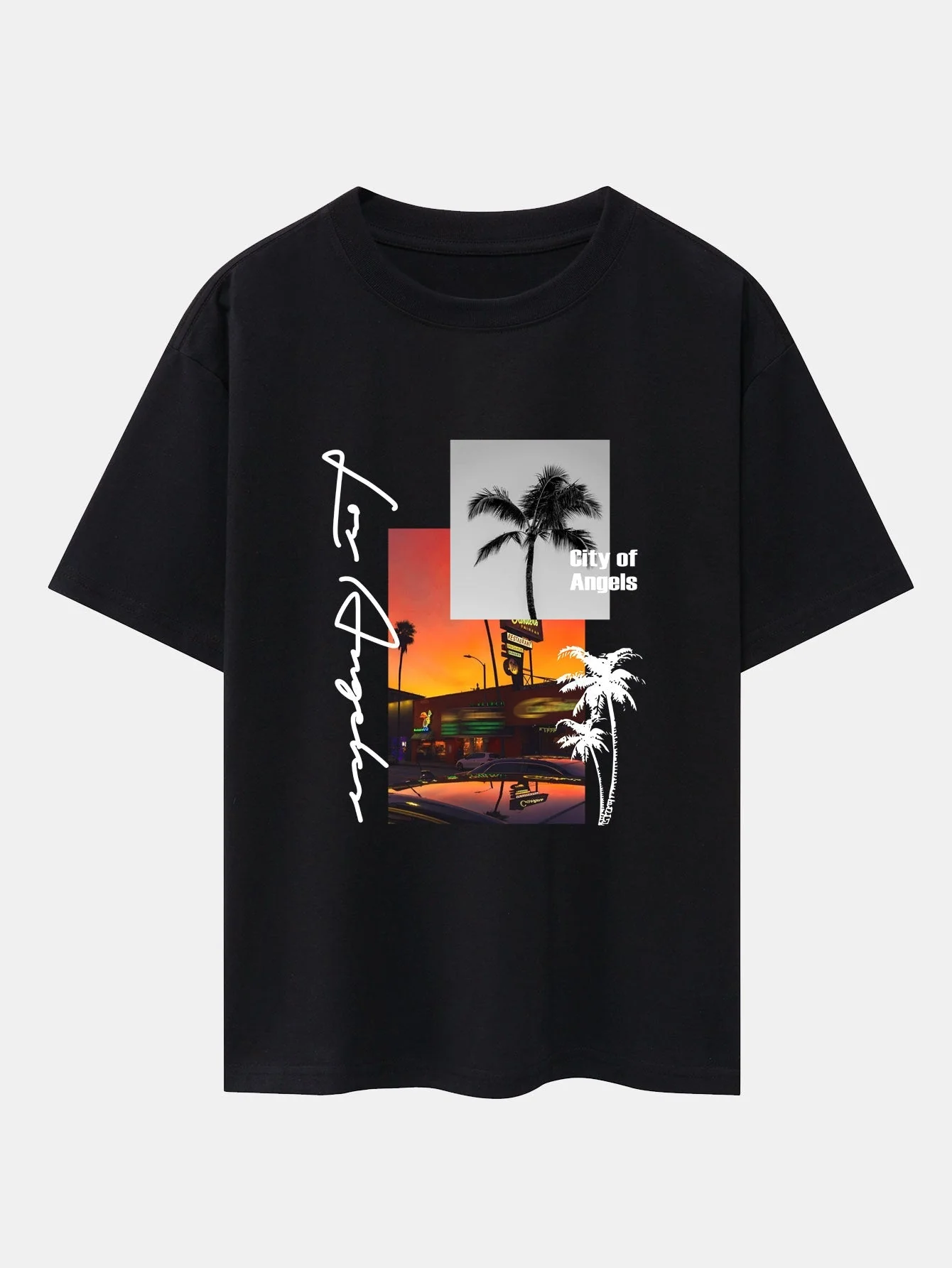Haroldo® | Los Angeles Scenery Print Drop Shoulder Oversize T-Shirt & Swim Shorts - Image 4