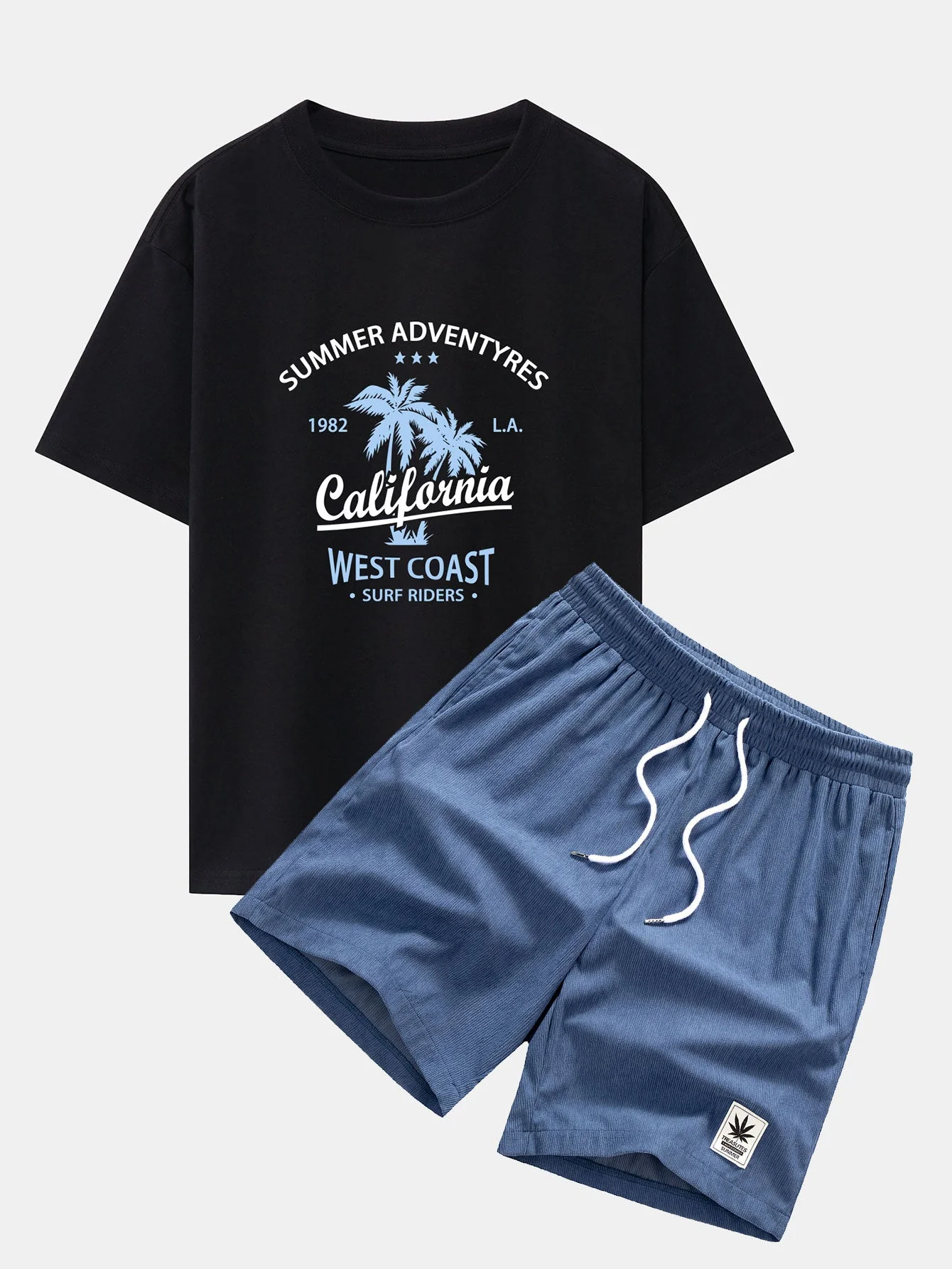 Harrison® | California Palm Tree Print Drop Shoulder Oversize T-Shirt & Corduroy Drawstring Shorts - Image 3