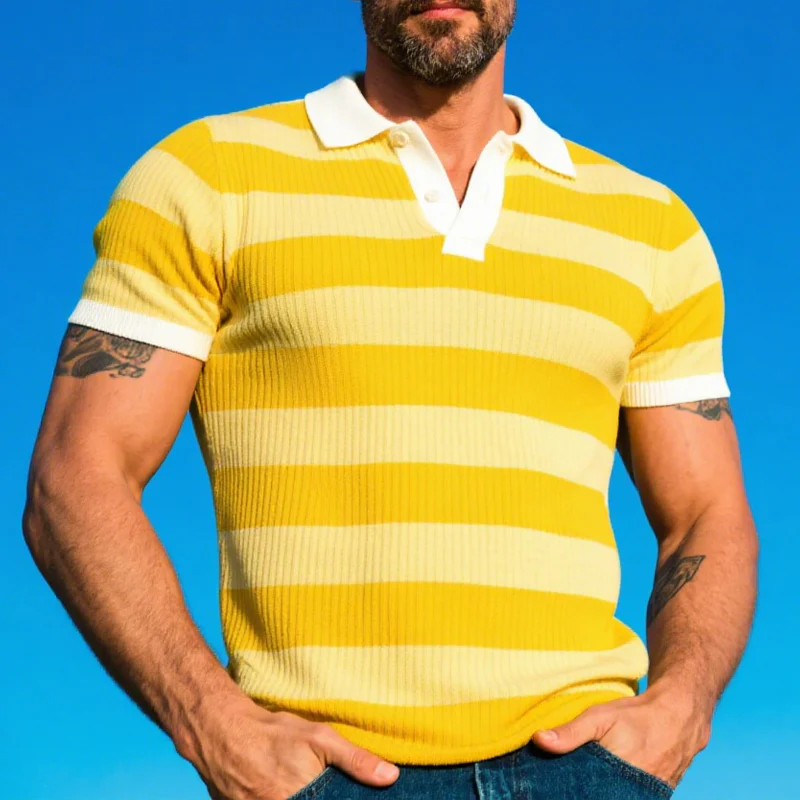 Harrison | Men'S Striped Knitted Short Sleeve Polo Shirt - Image 2