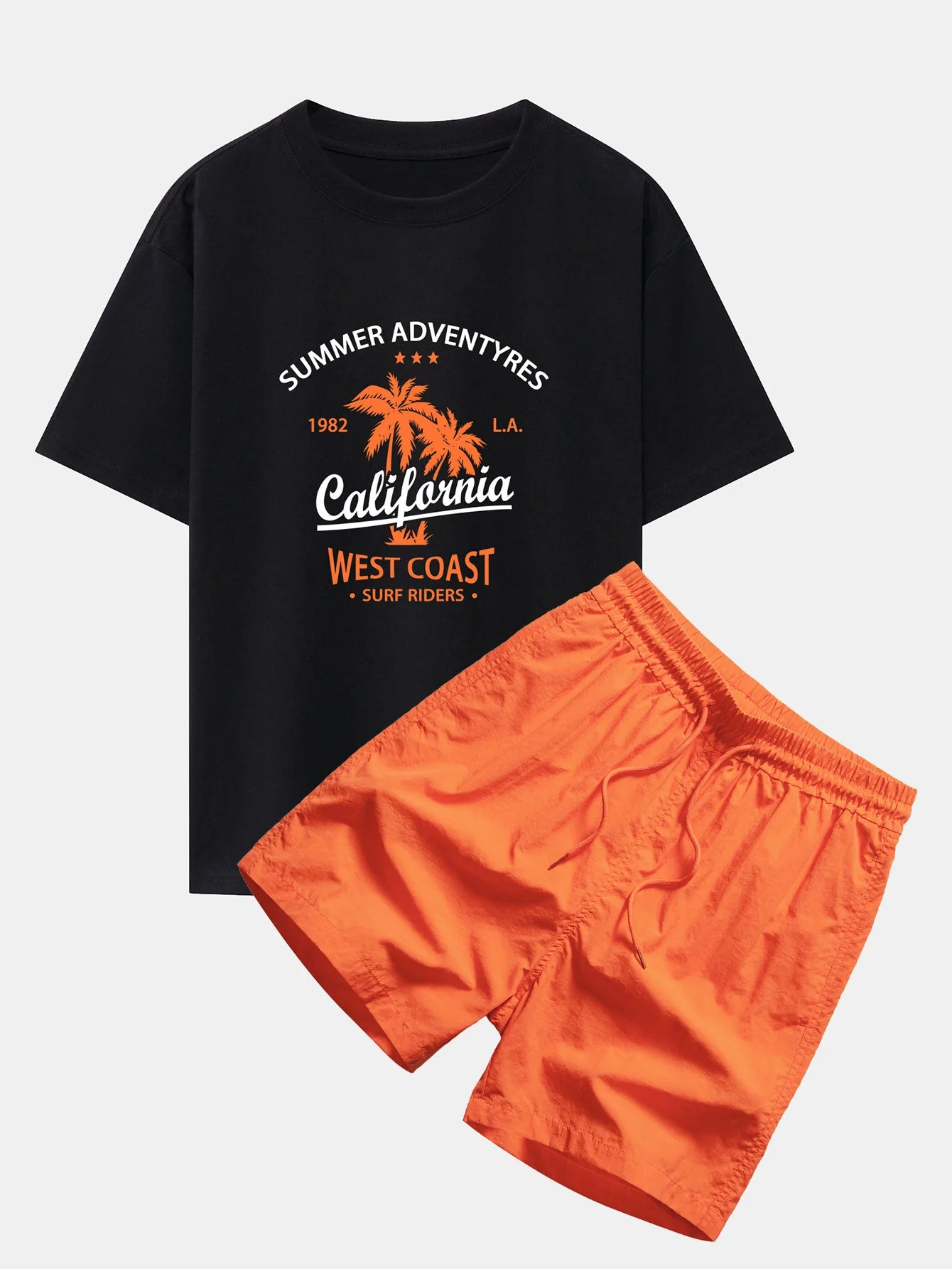 Harry® | California Palm Tree Print Drop Shoulder Oversize T-Shirt & Man Mid Length Drawstring Swim Shorts - Image 2