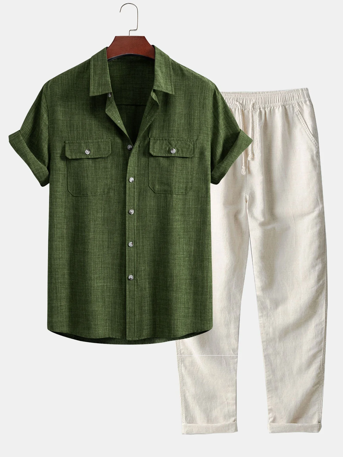 Harry® | Textured Button Up Shirt With Two Pockets & Straight Leg Linen Pants - Image 3