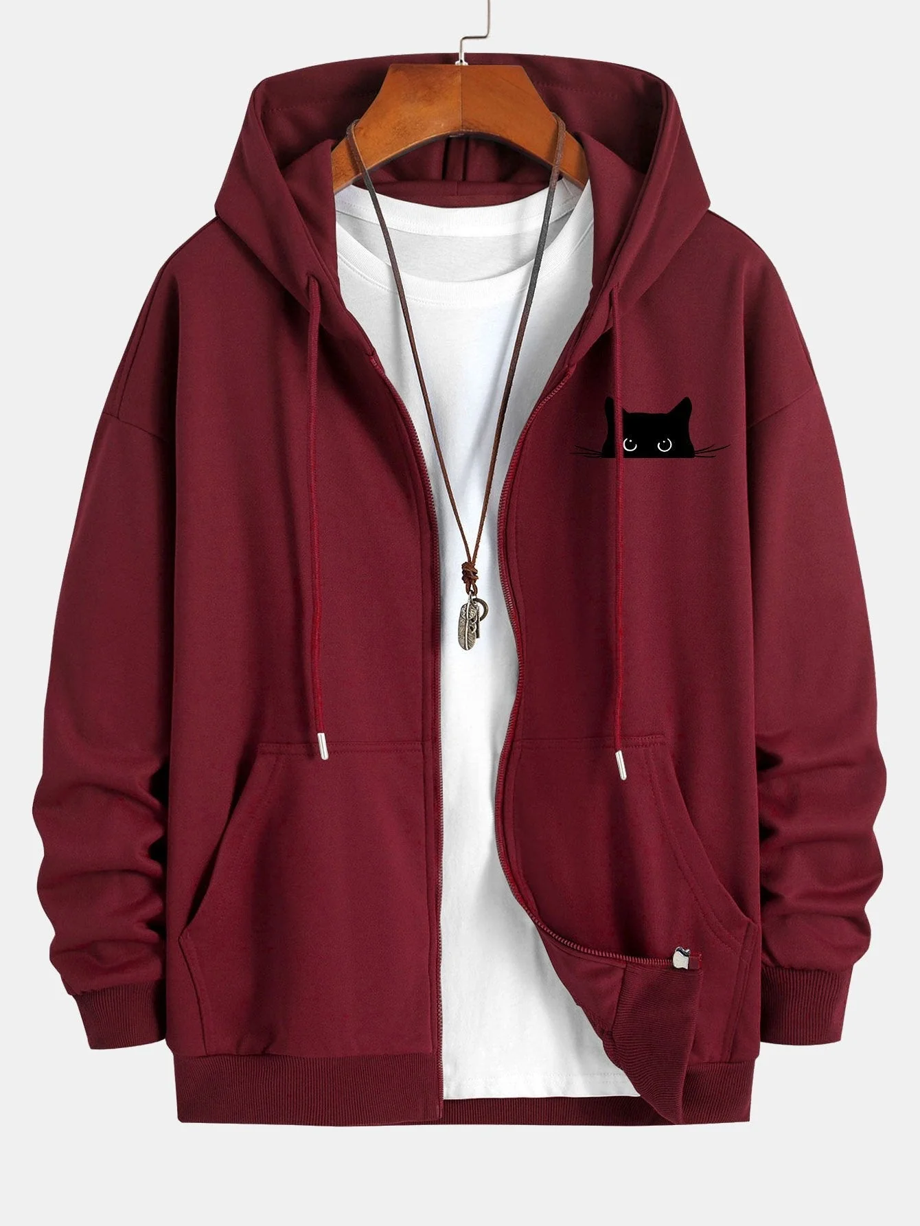 Harry | Black Cat Print Relax Fit Zip Hoodie - Image 10