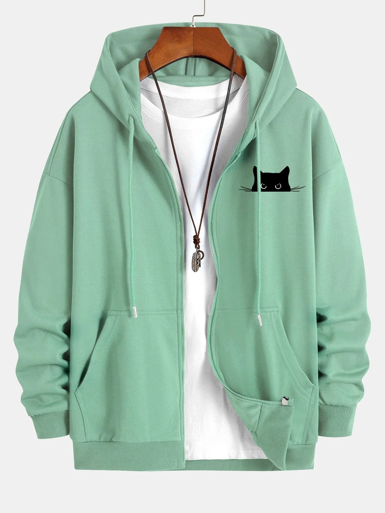 Harry | Black Cat Print Relax Fit Zip Hoodie - Image 2