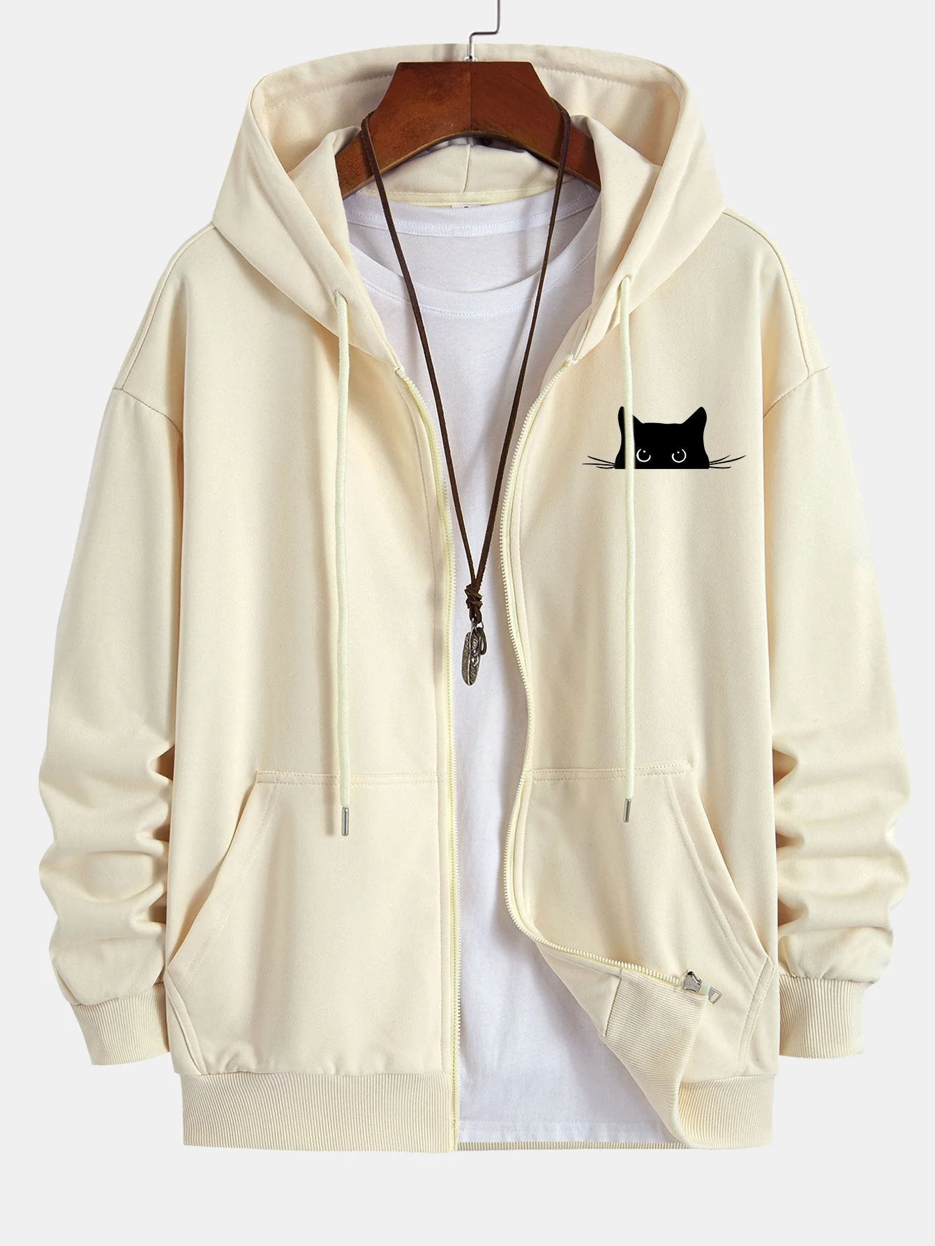 Harry | Black Cat Print Relax Fit Zip Hoodie - Image 3