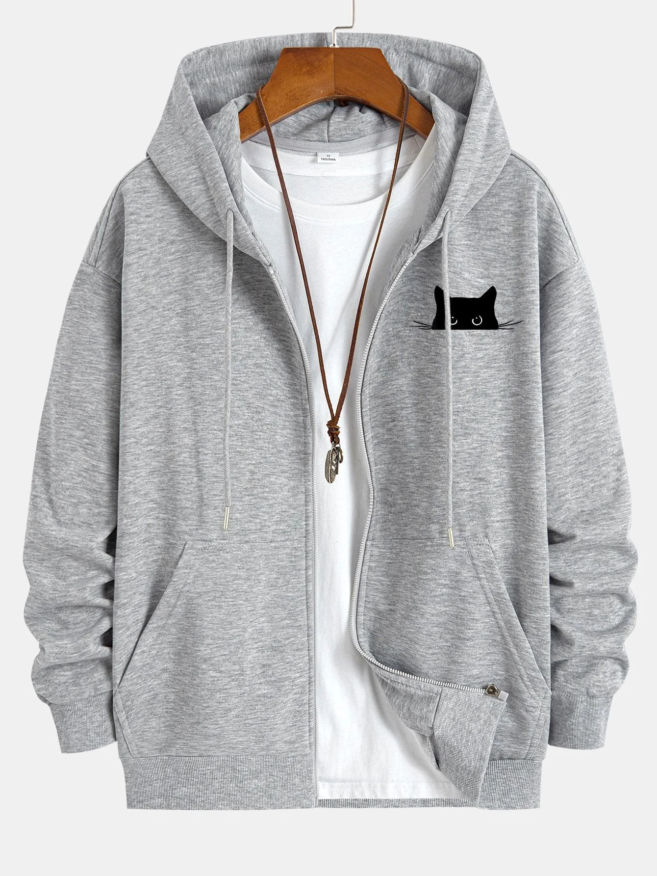 Harry | Black Cat Print Relax Fit Zip Hoodie - Image 4