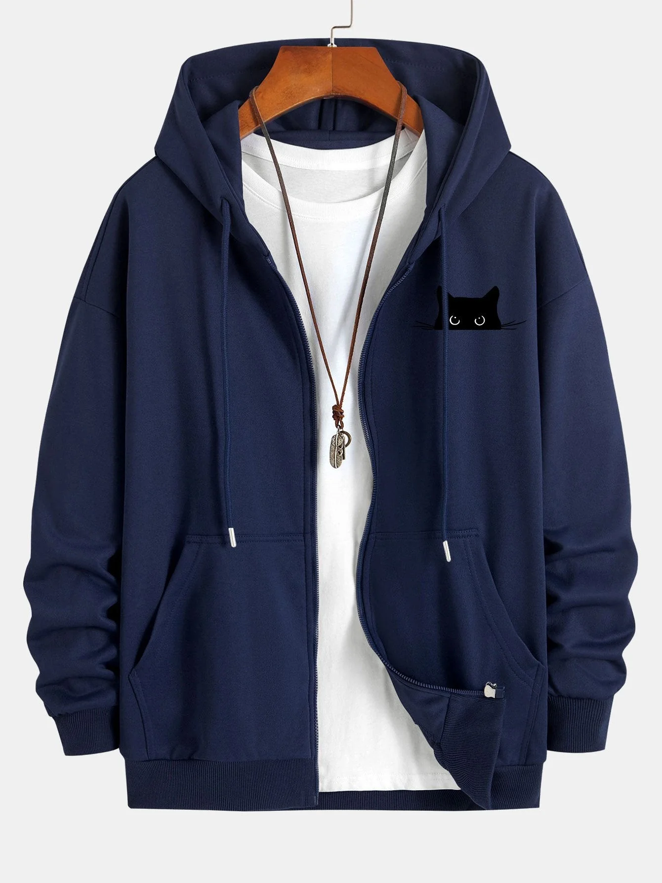 Harry | Black Cat Print Relax Fit Zip Hoodie - Image 5