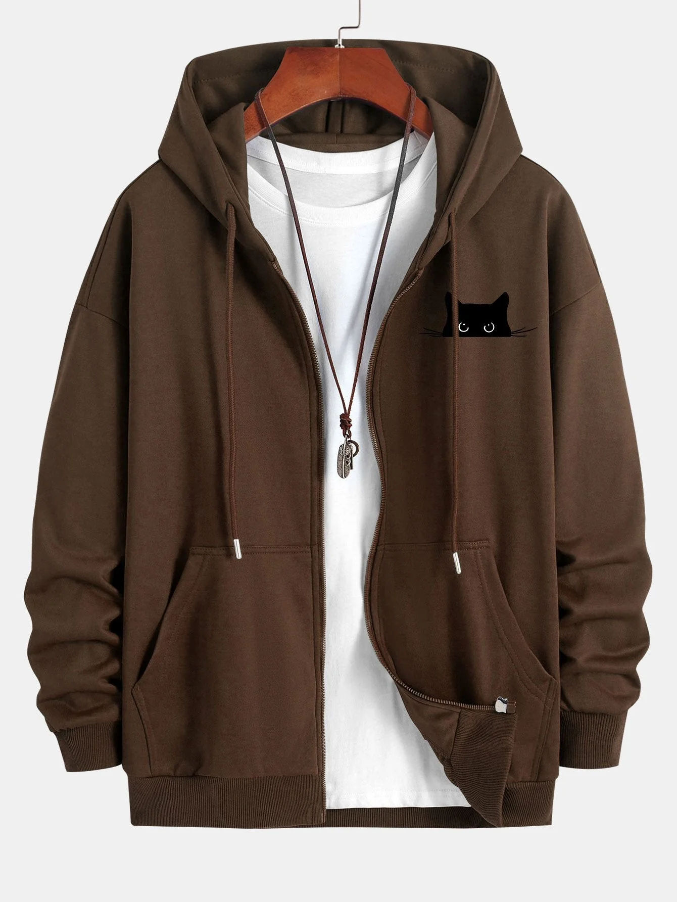 Harry | Black Cat Print Relax Fit Zip Hoodie - Image 6