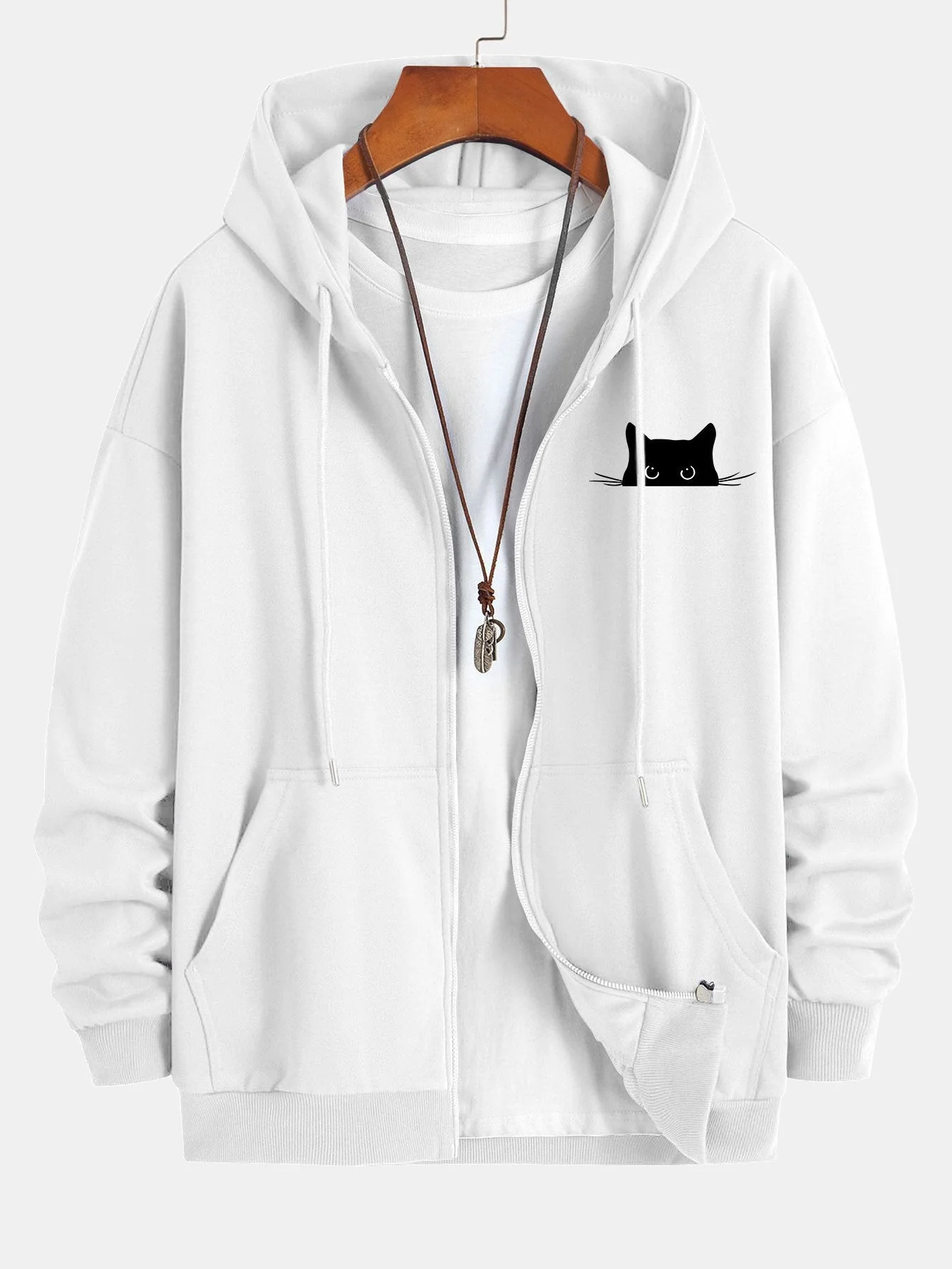 Harry | Black Cat Print Relax Fit Zip Hoodie - Image 7