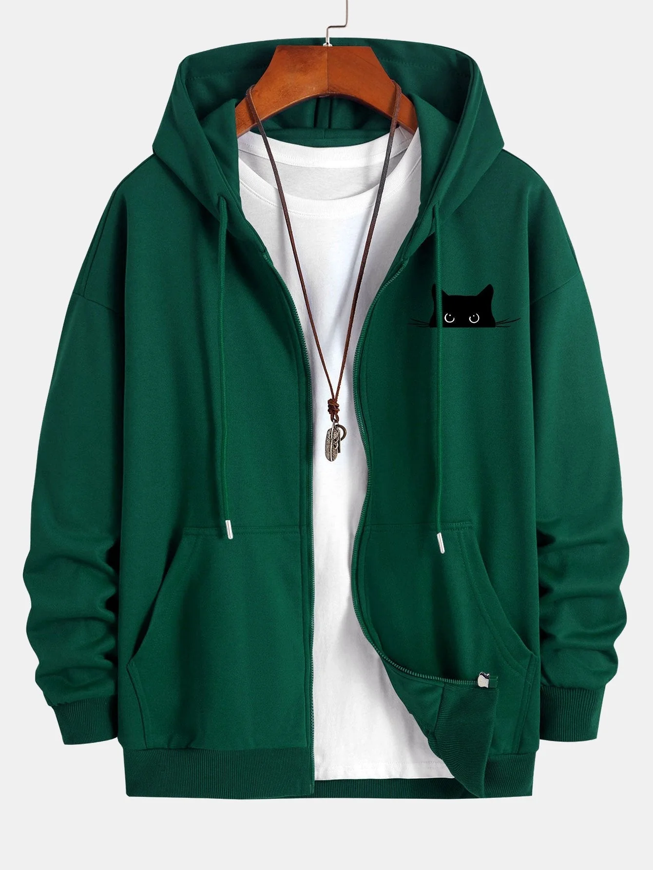 Harry | Black Cat Print Relax Fit Zip Hoodie - Image 8