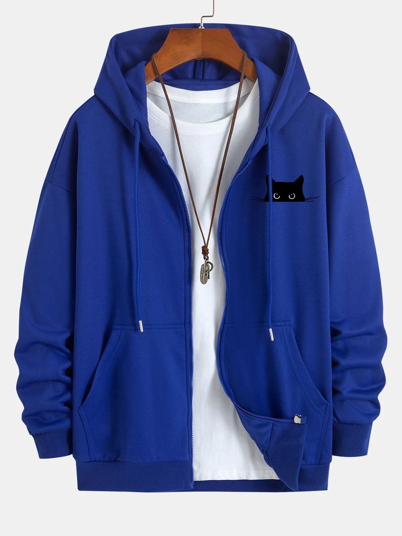 Harry | Black Cat Print Relax Fit Zip Hoodie - Image 9