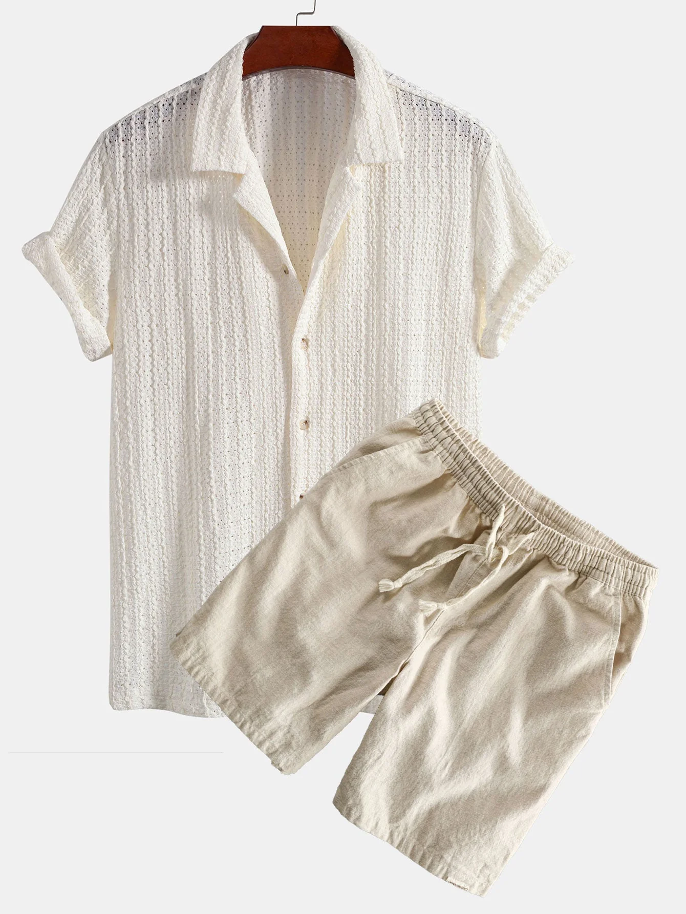 Hector® | Texture Jacquard Cuban Shirt & Linen Cotton Blend Drawstring Shorts - Image 2
