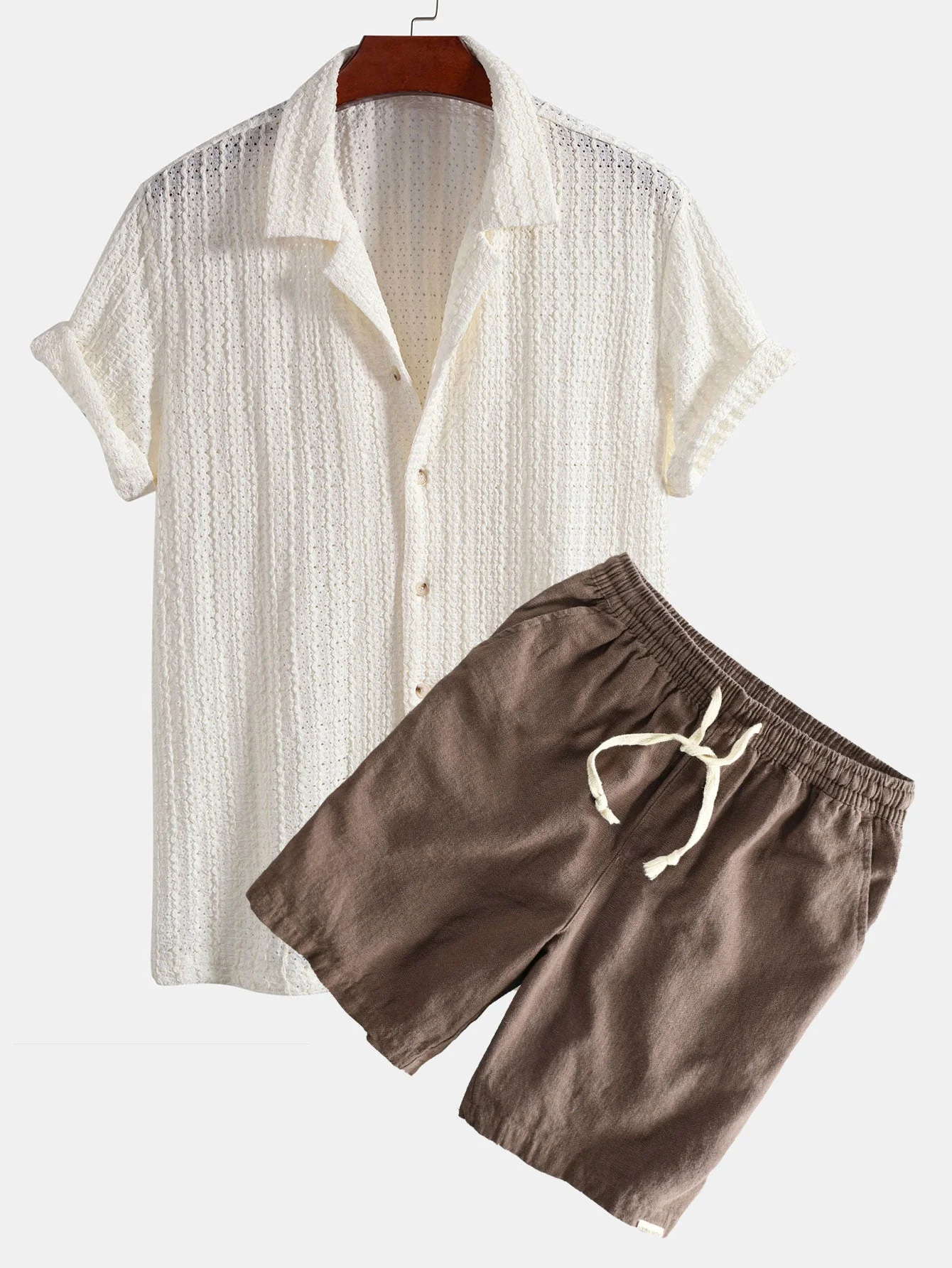 Hector® | Texture Jacquard Cuban Shirt & Linen Cotton Blend Drawstring Shorts - Image 3