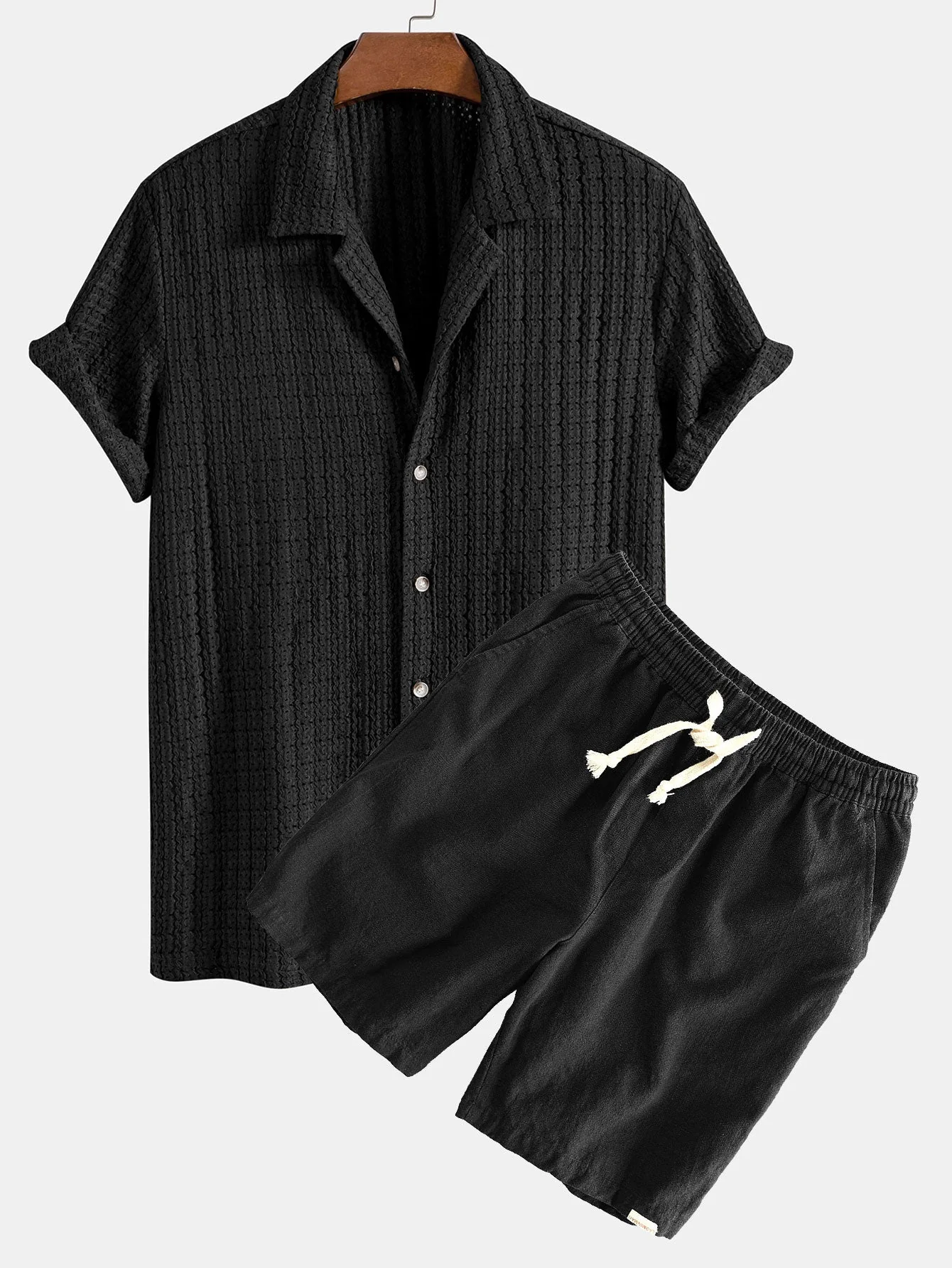 Hector® | Texture Jacquard Cuban Shirt & Linen Cotton Blend Drawstring Shorts - Image 4