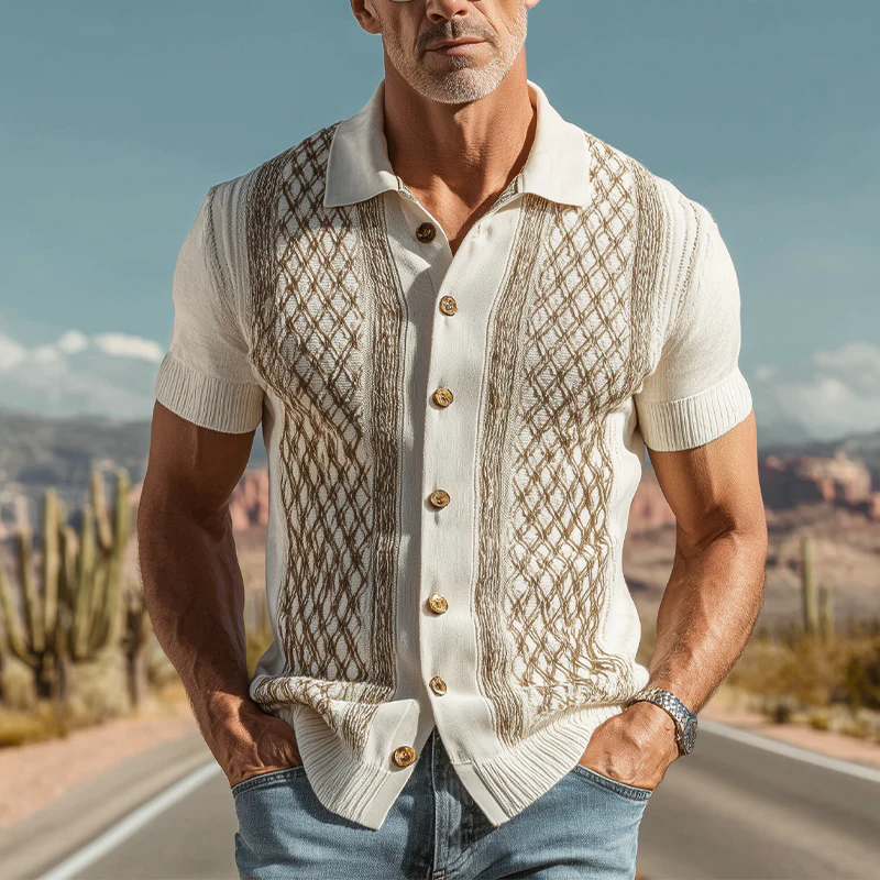 Hector | Men'S Spring And Summer Fashion Casual Knitted Jacquard Short Sleeve Shirt - Image 2