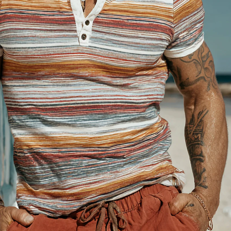 Hector | Men'S Stripe Print Short Sleeve Henley Neck T-Shirt - Image 3