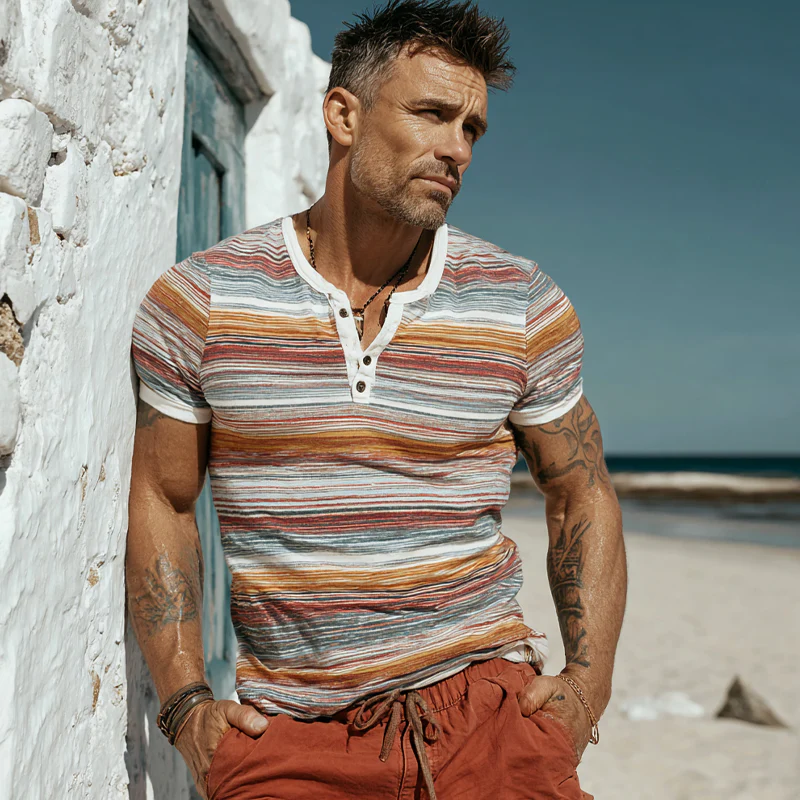 Hector | Men'S Stripe Print Short Sleeve Henley Neck T-Shirt - Image 4