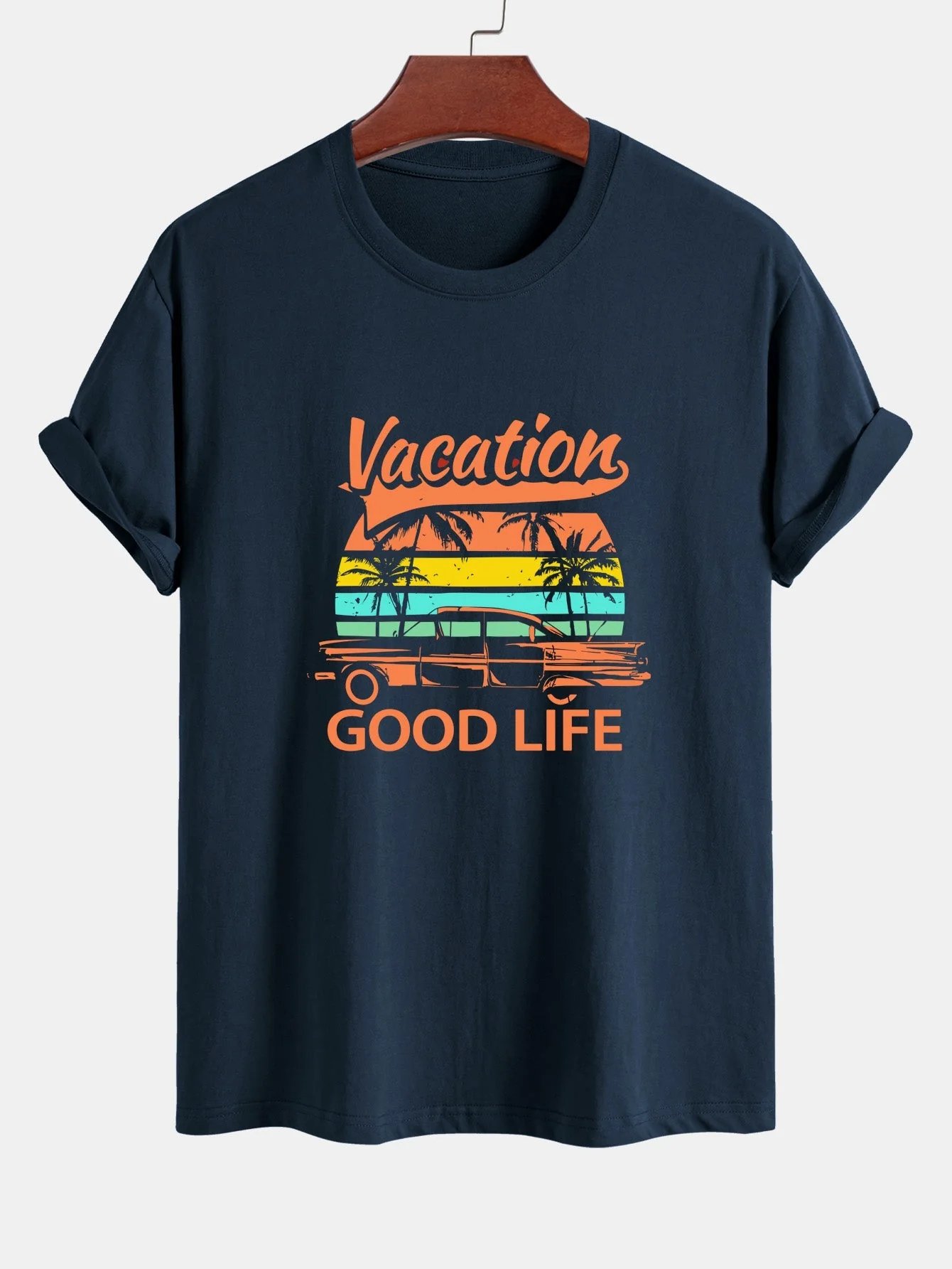 Heladio® | Good Life On Vacation Print Cotton T-Shirt - Image 3