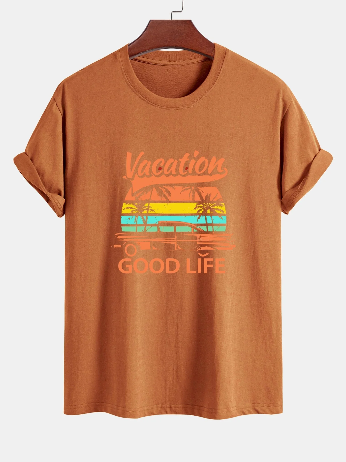Heladio® | Good Life On Vacation Print Cotton T-Shirt - Image 4