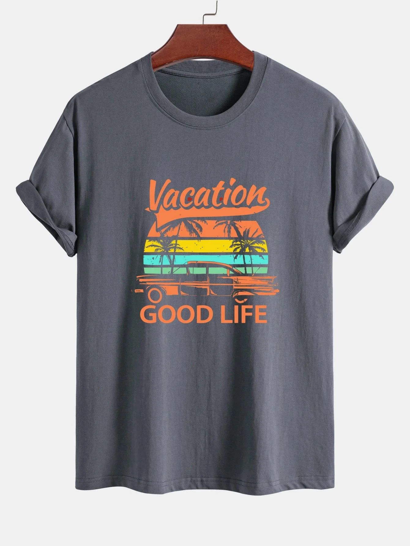 Heladio® | Good Life On Vacation Print Cotton T-Shirt - Image 5