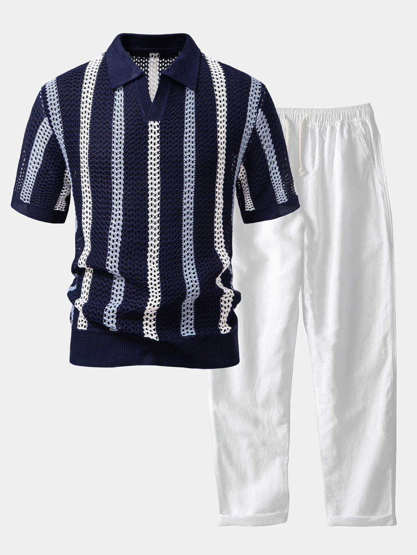 Hello Crochet Polo Shirt & Straight Linen Pants - Image 2