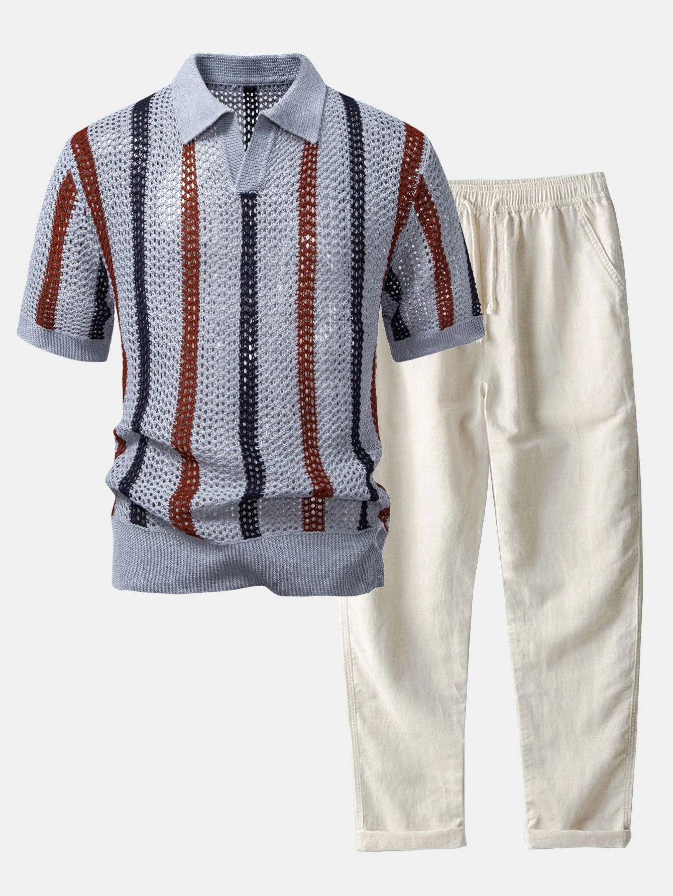 Hello Crochet Polo Shirt & Straight Linen Pants - Image 5