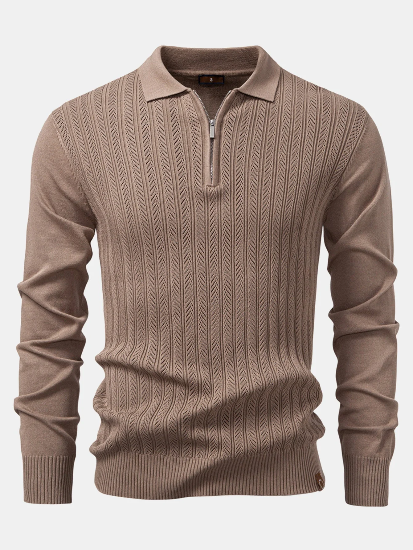 Henoch® | Long Sleeved Knitted Geometric Jacquard Zippe Polo Shirt - Image 5