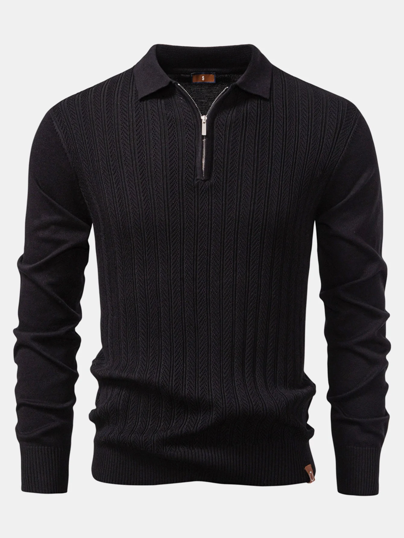Henoch® | Long Sleeved Knitted Geometric Jacquard Zippe Polo Shirt - Image 7