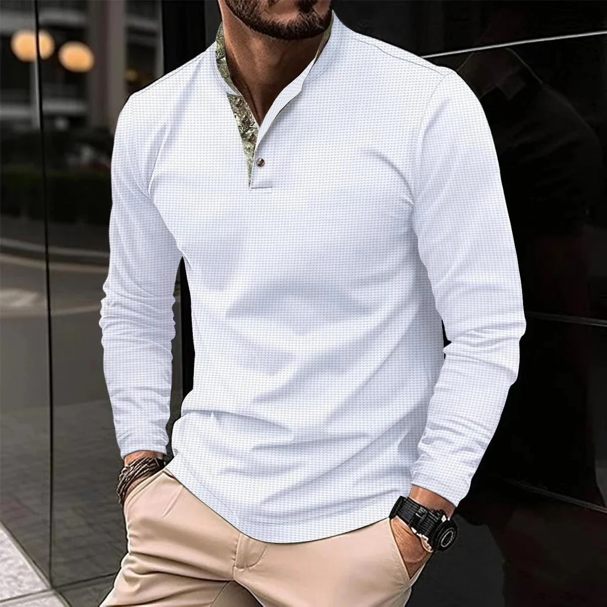 Henry® | Stylish long-sleeved polo with colored collar for men - Image 3