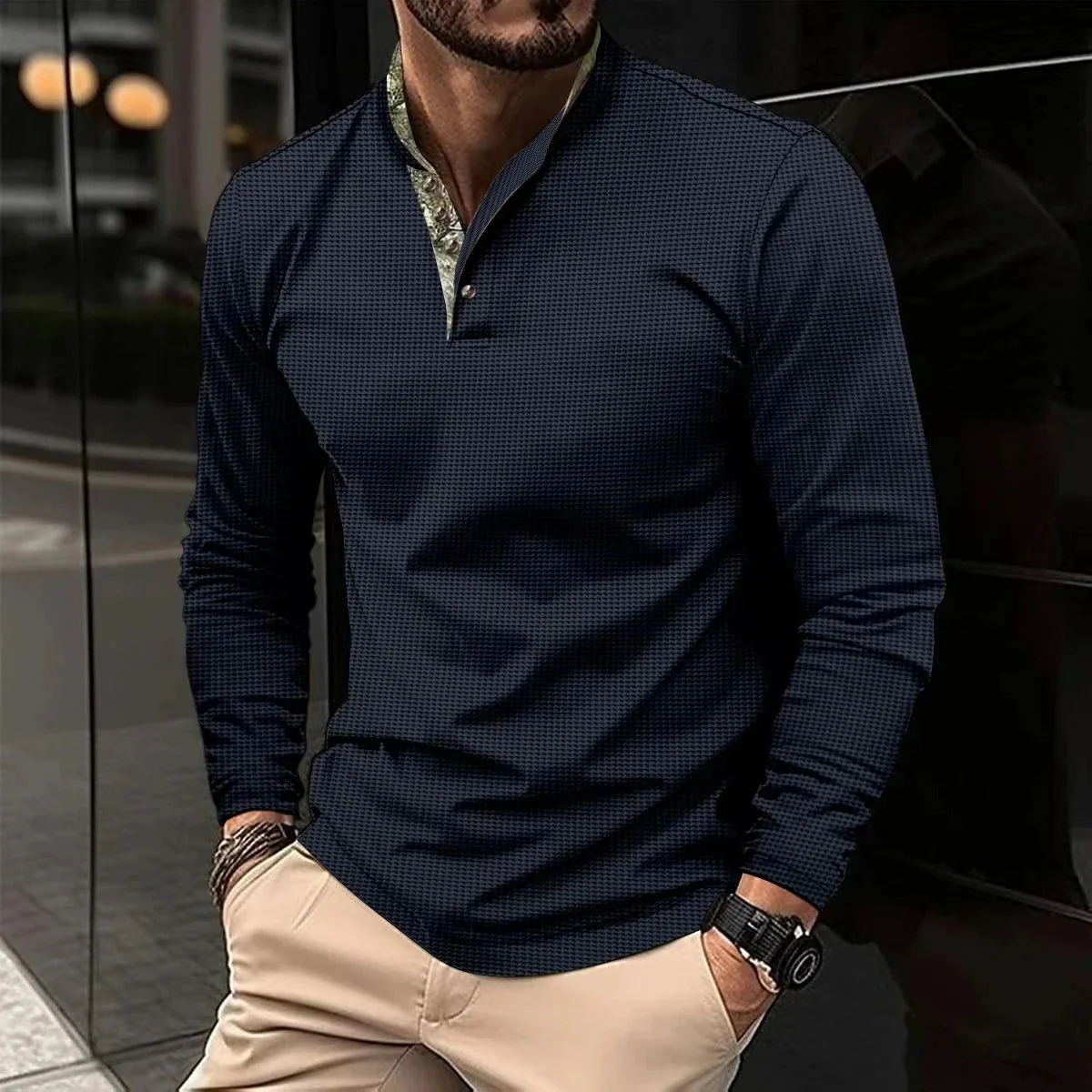 Henry® | Stylish long-sleeved polo with colored collar for men - Image 4