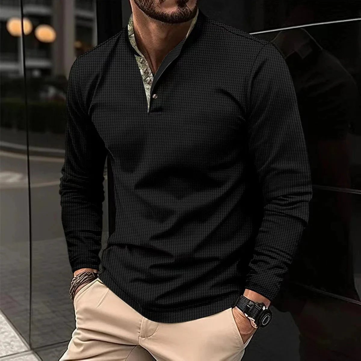 Henry® | Stylish long-sleeved polo with colored collar for men - Image 6
