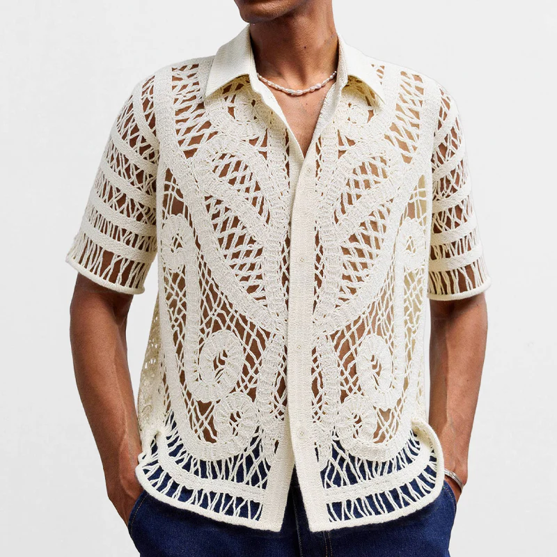 Herbert | Men'S Solid Color Knitted Jacquard Short-Sleeved Shirt - Image 2
