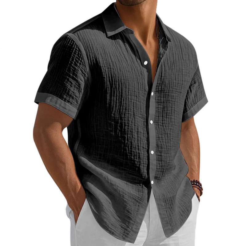 Herbert | Men'S Washed Cotton Solid Color Casual Short Sleeve Shirt - Image 2